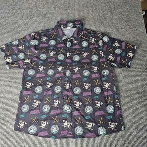 Anaheim Ducks Shirt Mens XL Black NHL Hockey All Over Print Button Vida Divina